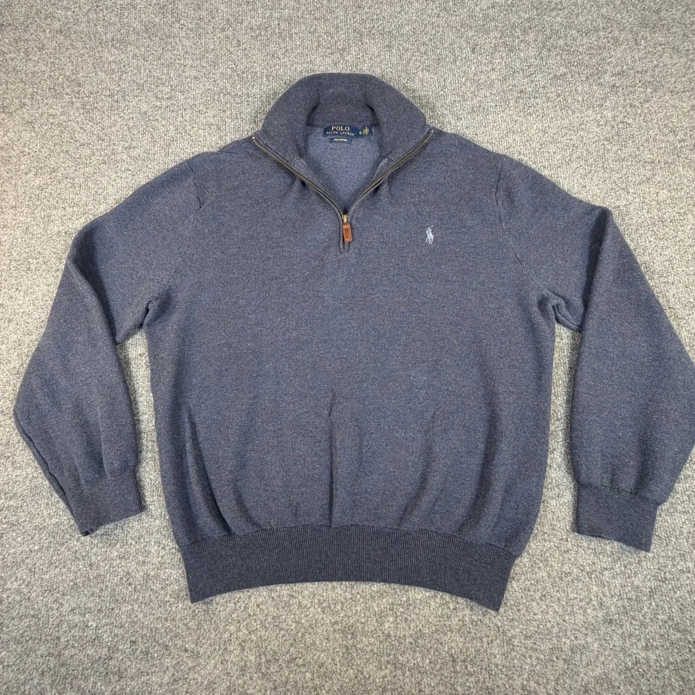 Polo Ralph Lauren Mens XL Blue Pima Cotton Quarter Zip Pullover Sweater‎ #2306